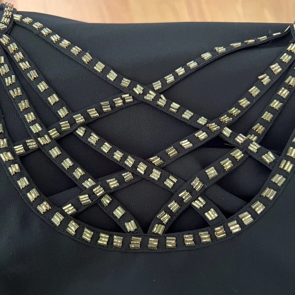 Forever 21 Babydoll Cutout Chiffon Camisole Style Black Mini Dress ~ Size XS - Picture 3 of 8